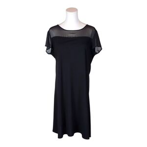 Vince Camuto Black Sheer Panel Shift Dress Size M Classic LBD Minimalist